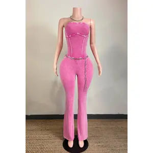 Pink Mineral Wash Chain Detail Jumpsuit