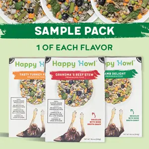 Happy Howl Sample Pack - 1 of Each Flavor Lamb Turkey and Beef Real Food for All Life Stages AAFCO Standards 100% Human Grade Ingredients