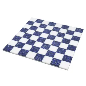 15'' Borderless Marble Stone Luxury Chess Board - Lapis lazuli Blue and White