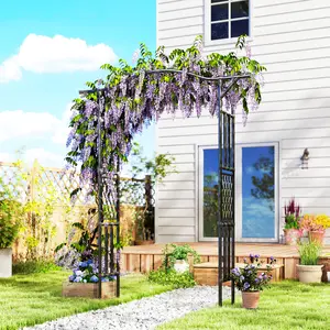 Heavy-Duty Black PE-Coated Steel Garden Arch Trellis with Extended Top - Weather-Resistant Frame for Climbing Roses, Clematis, Ivy & Vines - Ideal for Front Yd Entrances, Backyard Walkways, Patio Borders