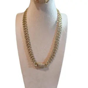 Men's Cuban Chain and Bracelet Set, Full Rhinestone/Zirconia Coverage, Fashion Costume Jewelry Set
