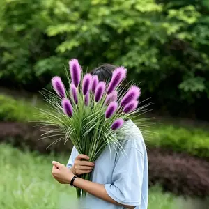 4pcsTall Purple Pampas Grass with Reeds And Faux Foxtail Greenery, Realistic Outdoor Plastic Plants - Container Free No Maintenance; Perfect for Home, Office, Porch And Garden Decor, Ideal Accent for Weddings