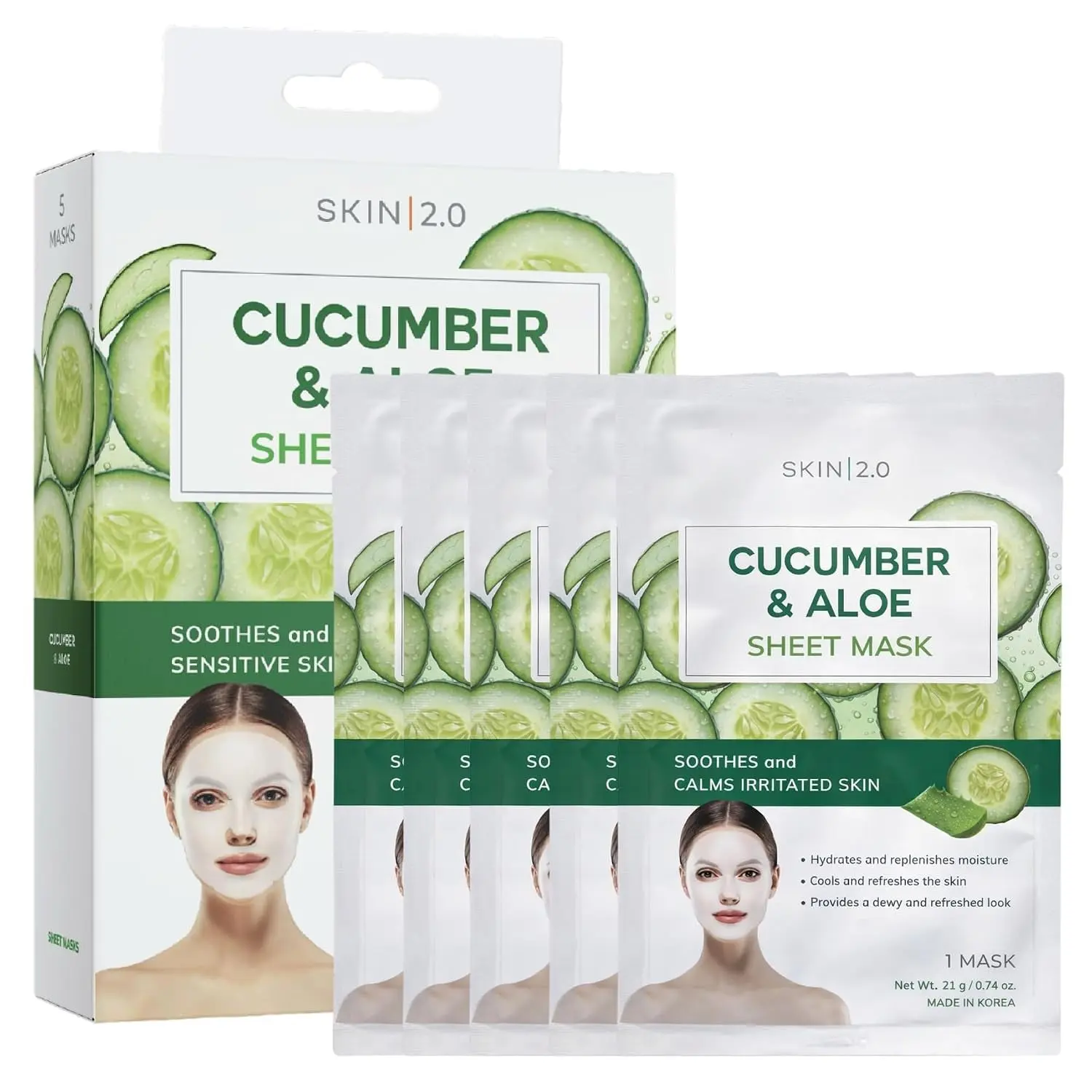 Cucumber & Aloe Sheet Mask | Hydrating Cooling Korean Face Mask (5 Pack) — InstaGlam Galore