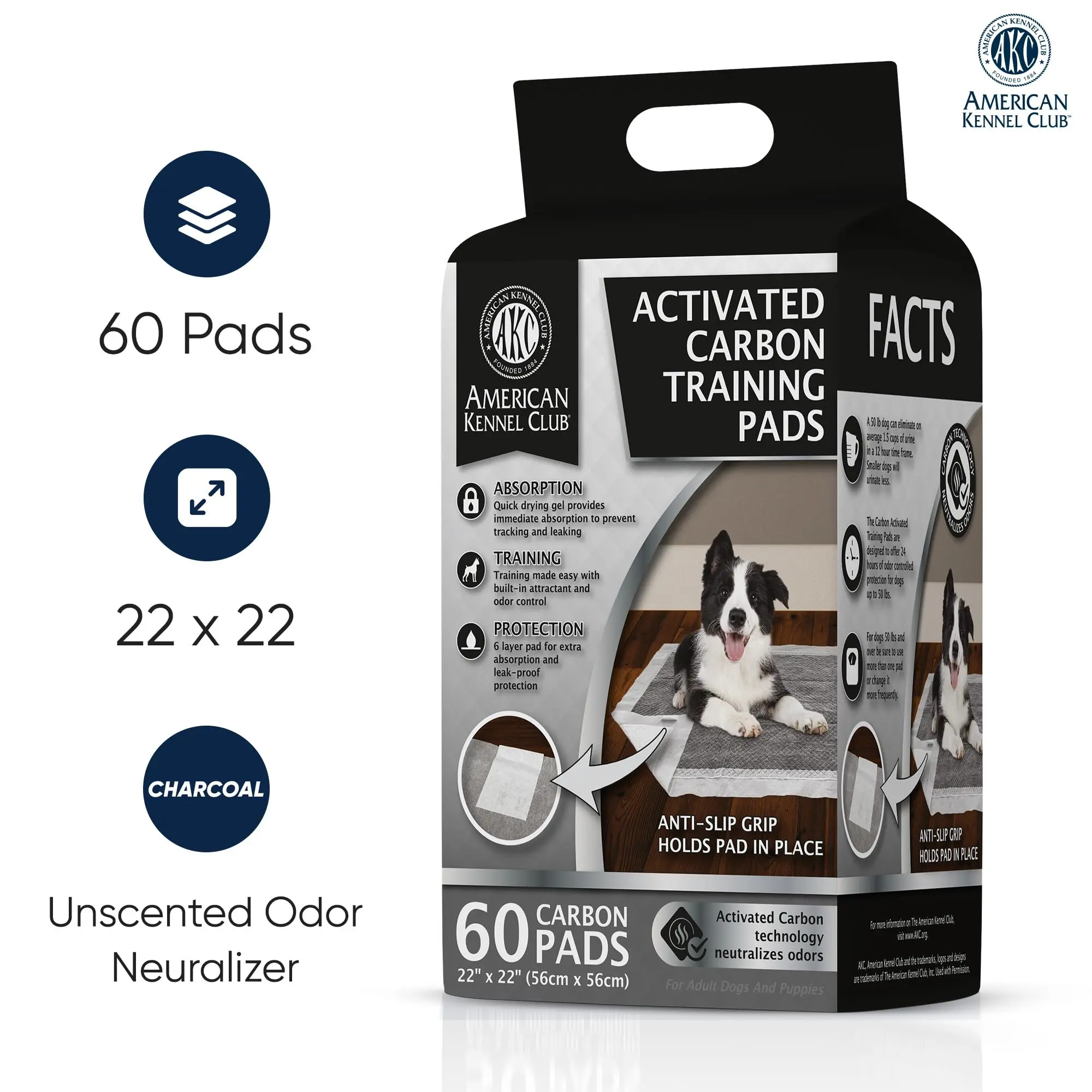 American Kennel Club Activated Carbon Puppy Training Pads – Leak-Proof Dog Pee Pads with Odor Control
