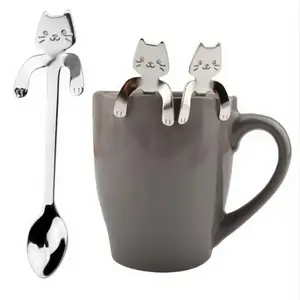 Stainless Steel Coffee Spoon Lovely Cute Cat Shape Teaspoon Dessert Snack Scoop Ice Cream Mini Spoons Tableware Kitchen Tools Cutlery