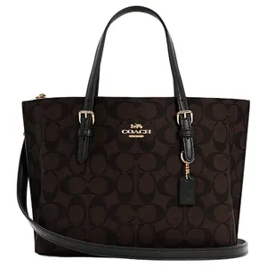 Coach Mollie Tote Bag for Women – Zip-Top Coated Canvas and Leather, Deep Brown and Black Monogram