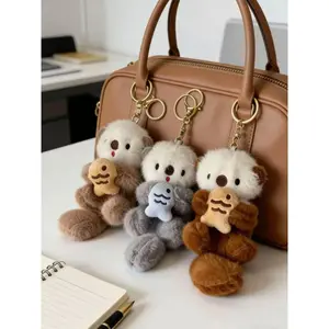 Adorable Fuzzy Otter Plush Keychain, Soft Fluffy Animal Hanging Charm, Unique Stylish Pendant Decor for Keys Backpack Handbag