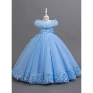 [Elegant Evening Gown] Elegant Fluffy Tulle Long Evening Gown for Girls |   Perfect for Fashion Shows, Parties, Flower Girl Dress