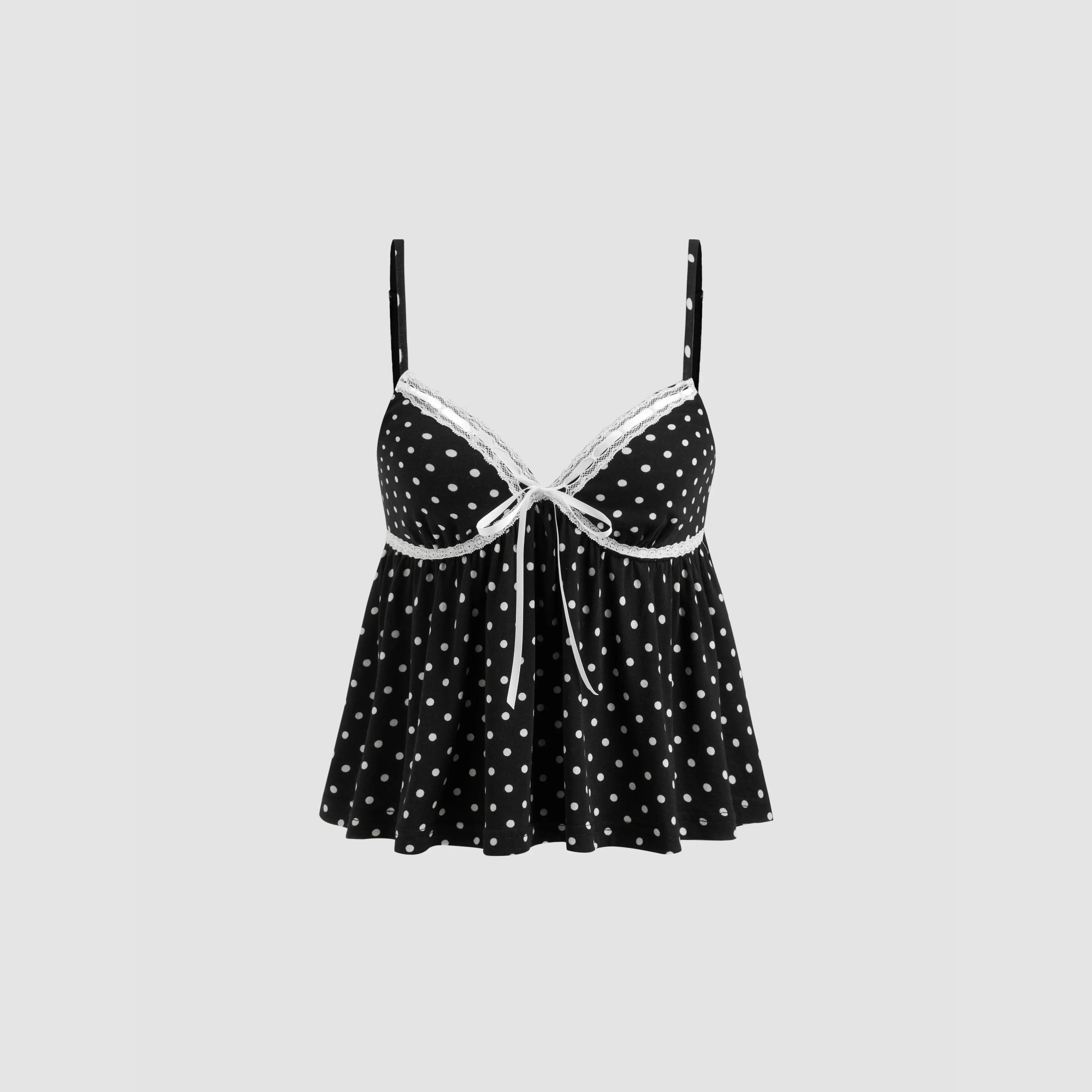 Cider V-neck Polka Dot Contrasting Binding Cami Top