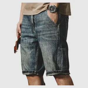 Men's High Cotton Y2K Vintage Washed Denim Shorts, Retro Distressed Jean Shorts with Rolled Cuffs & Side Pocket, Grunge Streetwear Casual Jorts for Men
