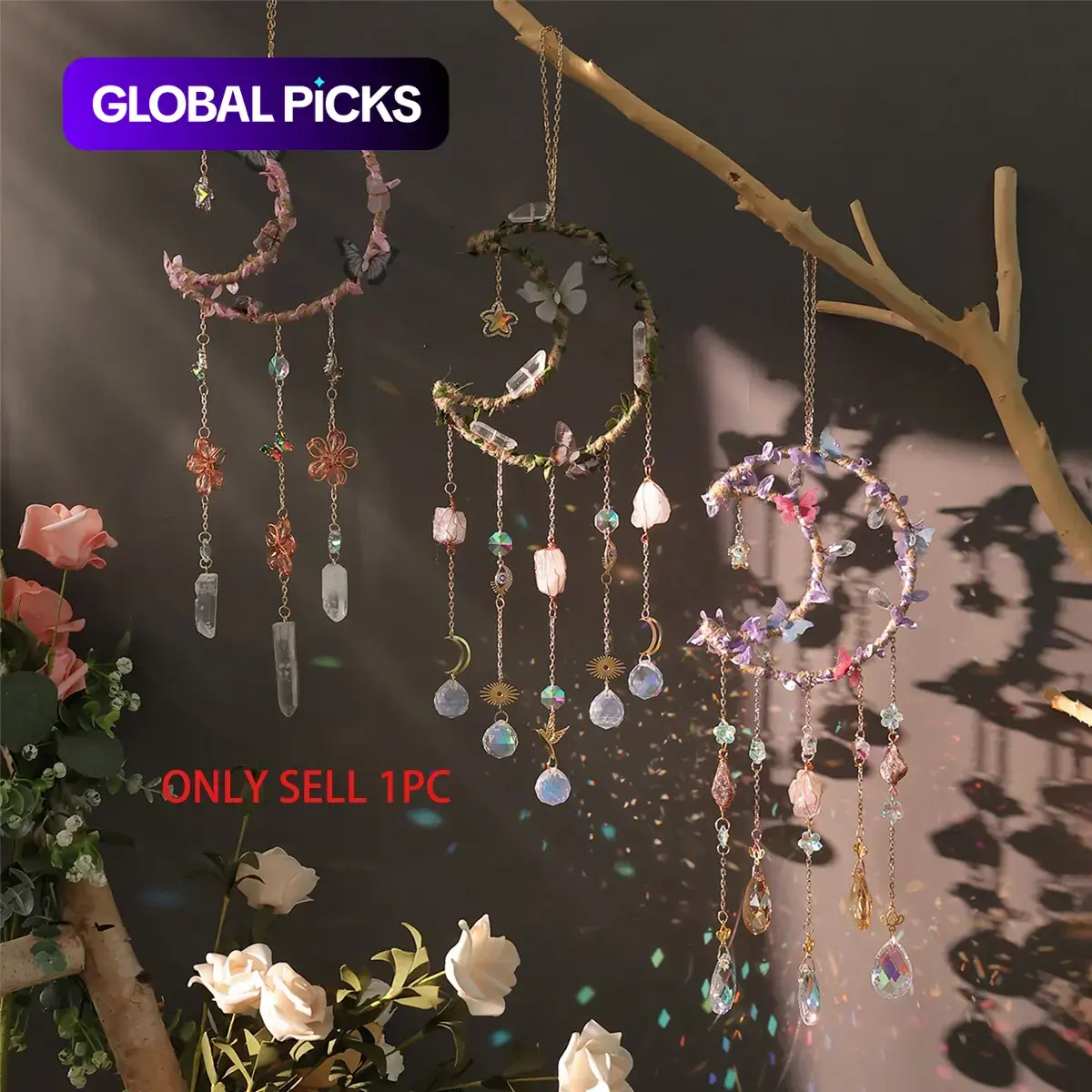 Handmade Hemp-Rope-Wrapped Leaf Butterfly Sun Catcher, Crystal Ball Rainbow Maker Wall Hanging Ornament Home Hanging Decoration Items for Home Décor, Holiday Gift Idea #GLOBAL PICKS