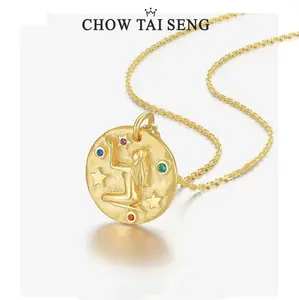 【ChowTaiSeng Jewelry】S925 Sterling Silver Vintage Zodiac Signs Necklace Perfect for Birthday Gift Men/Women
