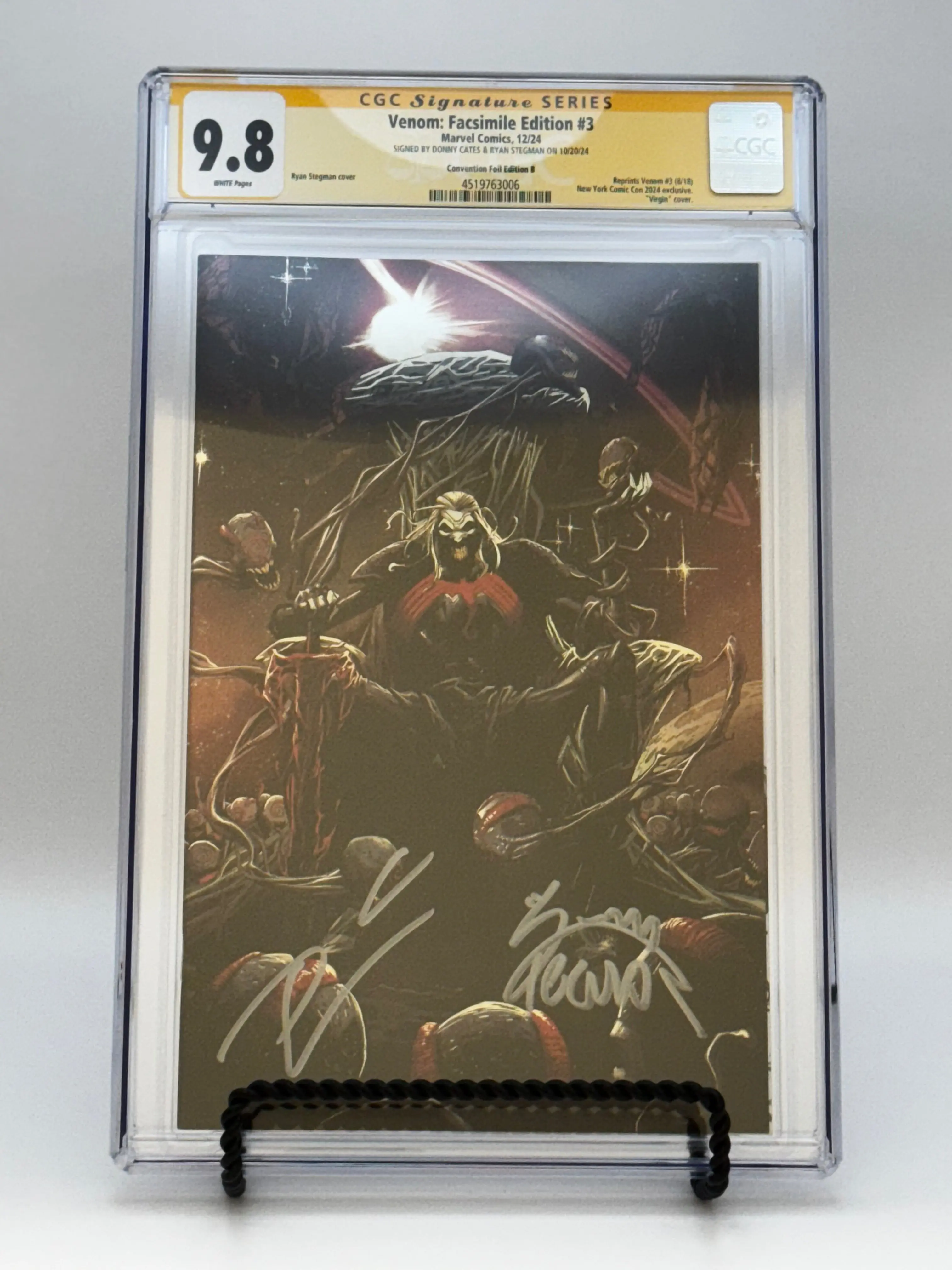 [SIGNED DONNY CATES - RYAN STEGMAN][FOIL] Venom #3 Eddie Brock Facsimile Comic, Unknown Comics Exclusive Stegman Virgin Copy, CGC 9.8 Yellow Label Signature Art Collector Item [IN STOCK]