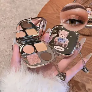 Portable Bear Eyeshadow Palette, Keychain Design, Waterproof Sweatproof Long-Lasting, Includes Mirror, Multi-Purpose Eye Brightening