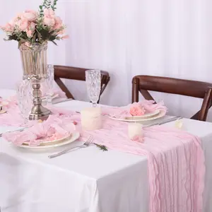 2 Piece Light Sheer Tablecloth Set, Bohemian Style Chiffon, 120 Inches (10 Feet) Table Runner, Perfect for Wedding Party Decorations