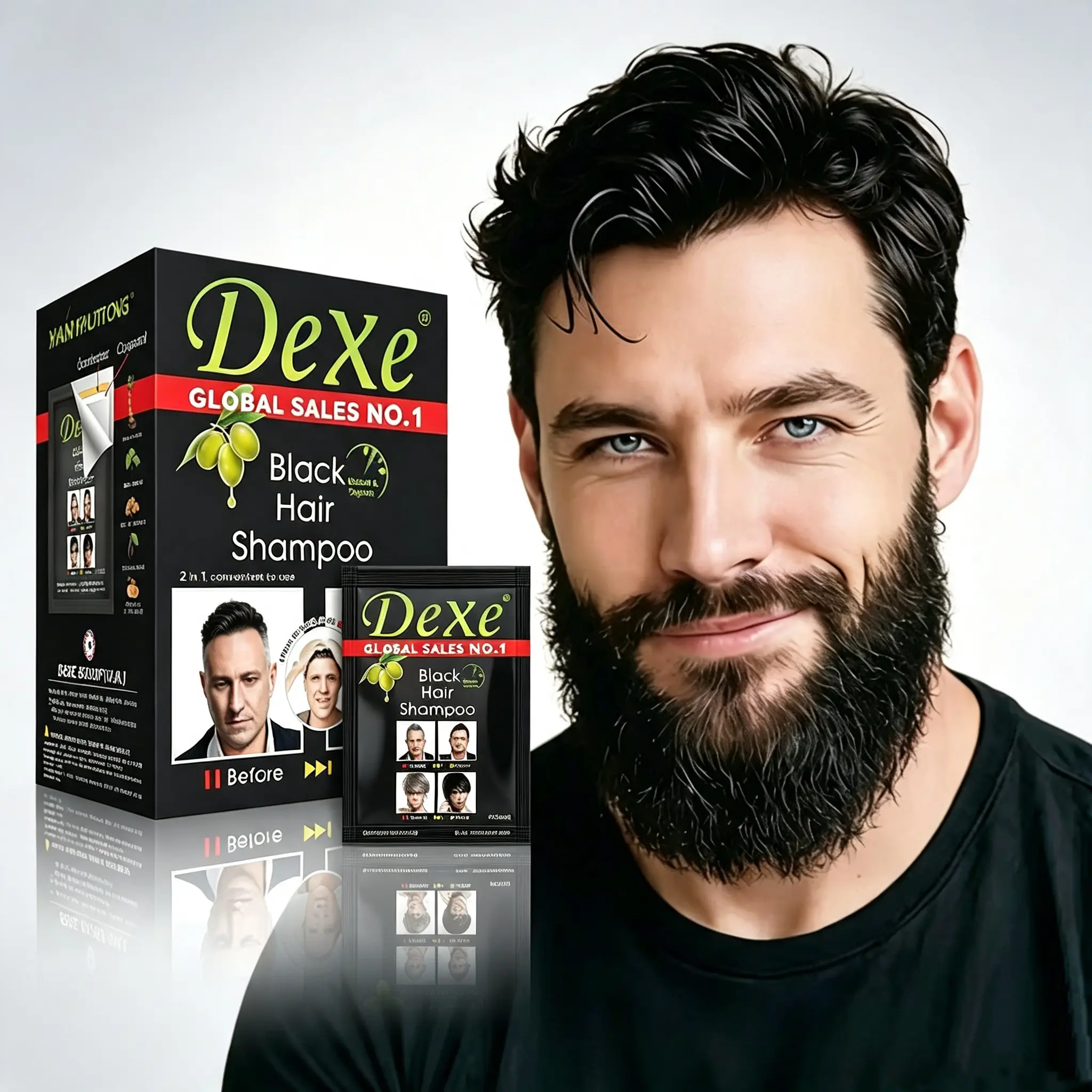 Black Hair Dye Shampoo Sachets, 10-Pack Hair Color Shampoo for Gray Hair Coverage, Natural Black, Long-Lasting, Nourishing, Easy Single-Use Home Hair Coloring Kit