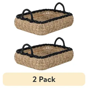 2-Pack Seagrass Storage Basket with Handles, Home Organizer Shelf Basket for Home Supplies