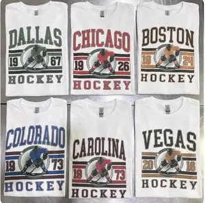 Vintage Hockey Graphic T-shirt - WHITE Color Sports Hockey City Pullovers Retro Sports Tshirt Casual Hockey Game Top