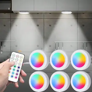 3/6pcs LED Disc Night Light With Remote Control & Touch Control LED Spotlight, Adjustable RGB 13 Colors, Battery Powered Cabinet Light For Closet, Bedroom Wall, Cabinet, Hallway