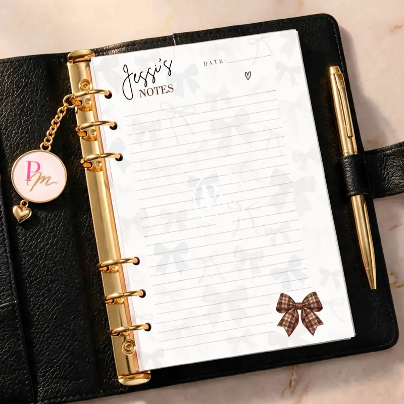 Custom personalized Notes pages for your planner. Personalized Name Stationery Set, Custom Writing Paper, Cute Bow & Plaid Notes
