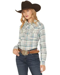 Shyanne Women's Plaid Print Long Sleeve Button-Down Flannel Shirt - Srfa25w17-Aqu