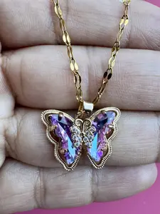 Bright Purple Butterfly Necklace - Elegant Design with Butterfly Motif and Colorful Beads