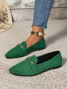New Women's Fashion Flat Shoes with Metal Buckle, Breathable Casual Low Top Slip-On Sneakers, Pointed Toe Textile Shoes for Spring & Fall, Pointed Toe Flats