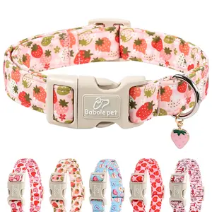 Babole Pet Cute Pink Dog Collar, Adjustable Cotton Dog Accessory with Quick-Release Buckle for Small to Large Girl Boy Dogs