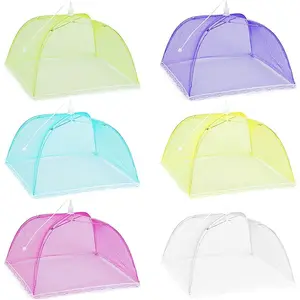 6 Pack Colored Mesh Food Cover Tents by Winknowl, Reusable and Collapsible Large 17" Pop-Up Food Net Protector Umbrella for BBQ, Picnics, Parties, Outdoor
