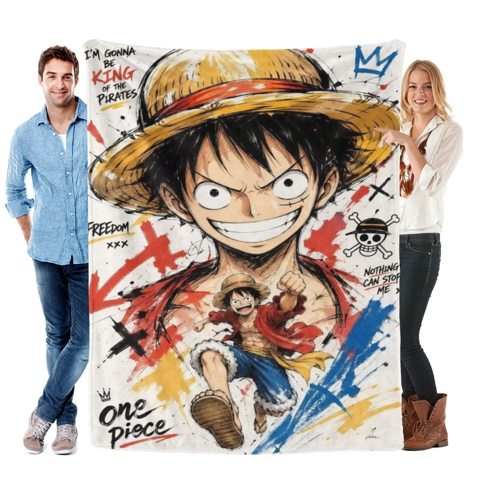 One Piece Graffiti Luffy Blanket, Soft Flannel One Piece Anime Blanket One Piece Merch For Anime Fan Room Gift Decor