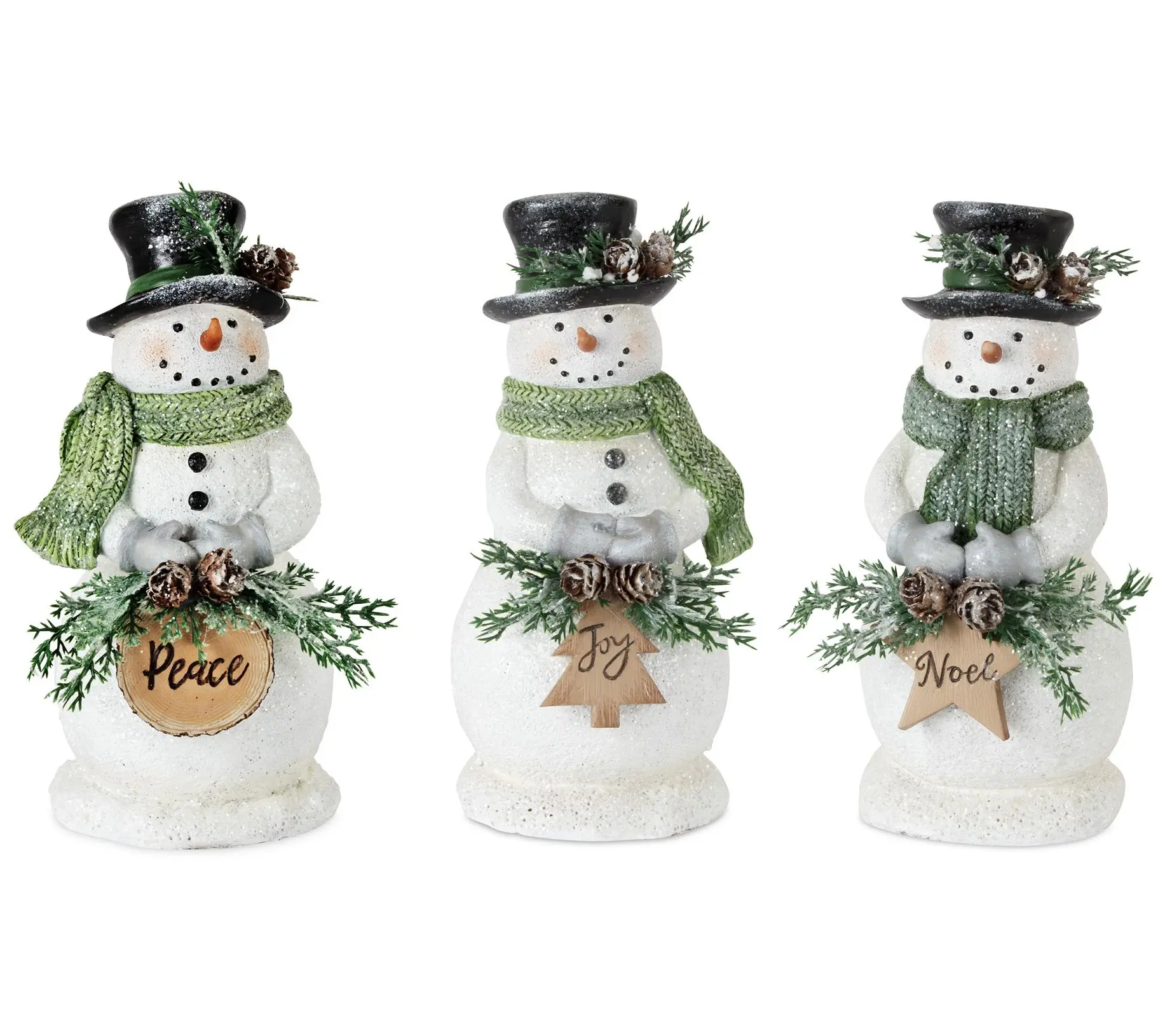 Melrose Holiday Snowman Figurine w/Frosted Pine Accent (S/3)