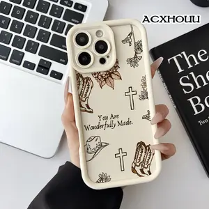Softcase for iPhone 17 16 E Pro Max 15 Plus 14 13 12 11 XS XR Western Faith Pattern Anti-Slip Scratch Resistant Cute Silicone Protective Softcase