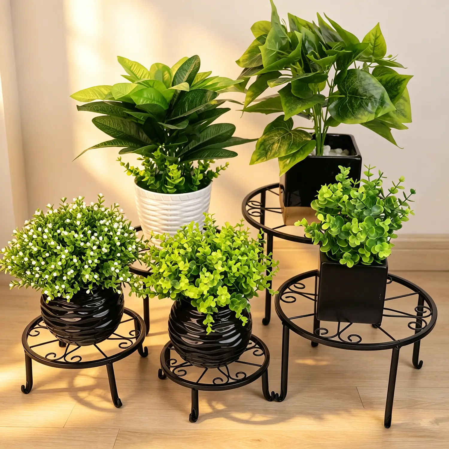 Minimalist Iron Round Flower Stand Set 3pc 6pc Black Home Organizer Storage Rack Dorm Essentials Home Decor High Stability Space Saving Backyard Accessory for Indoor Outdoor Use