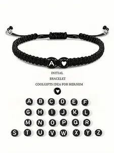 Custom Letter Heart Bracelet, Adjustable Couple Friendship Gift, Handmade Minimalist Jewelry, A-Z Personalized Woven Bracelet, Perfect for Boyfriend Girlfriend, Gift for Him Her, Adjustable Minimalist Bangle