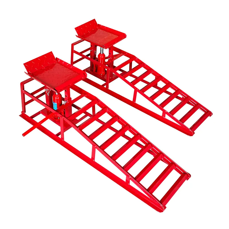 Hdmw Hydraulic Car Ramps, 2 Pack Car Ramp High Lift, 11000LBS Automotive Truck Cars Service Ramps, Low Profile Oil Change Ramps with Support Jack for Car Truck Trailer Garage Repair (Red)