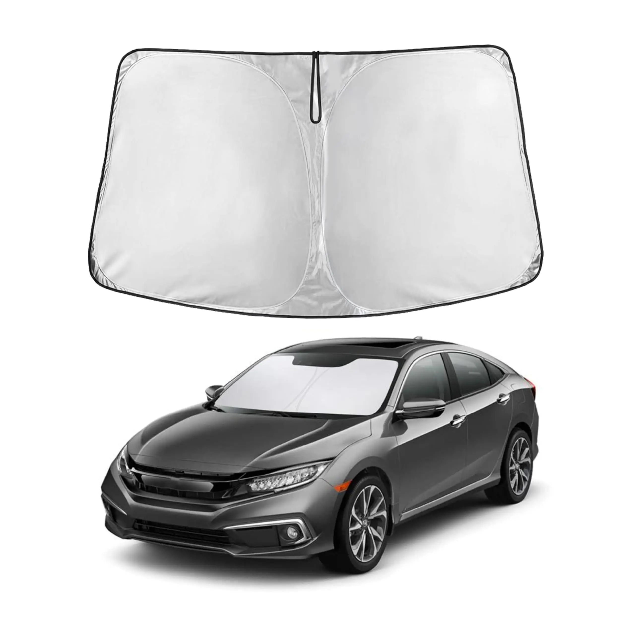 EcoNour Car Windshield Sunshade for 2016-2021 Civic, 240T Polyester UV Protective Sunshade, Foldable Interior Protection Car Accessories, Car Window Shades, Sturdy Sun Shade