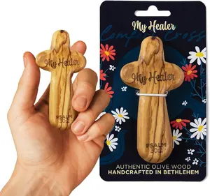 Laser Engraved Olive Wood Comfort Cross, My Healer, Psalm 30:2
