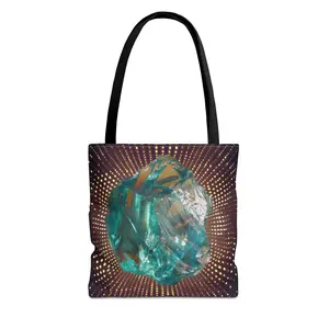 Aquamarine March Birthstone, Golden Dot Background, Crystal Healing Tote, Gold Accent Bag, March Birthday Gift, Reusable Shopping