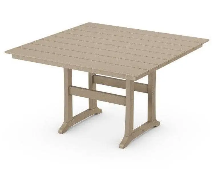 POLYWOOD Farmhouse 59" Square Trestle Counter Table in Vintage Sahara
