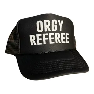 Funny Trucker Hats Orgy Referee Black Foam Trucker Dad Hat for Adults Adjustable Ventilated Breathable Design Classic Style Halloween Costume