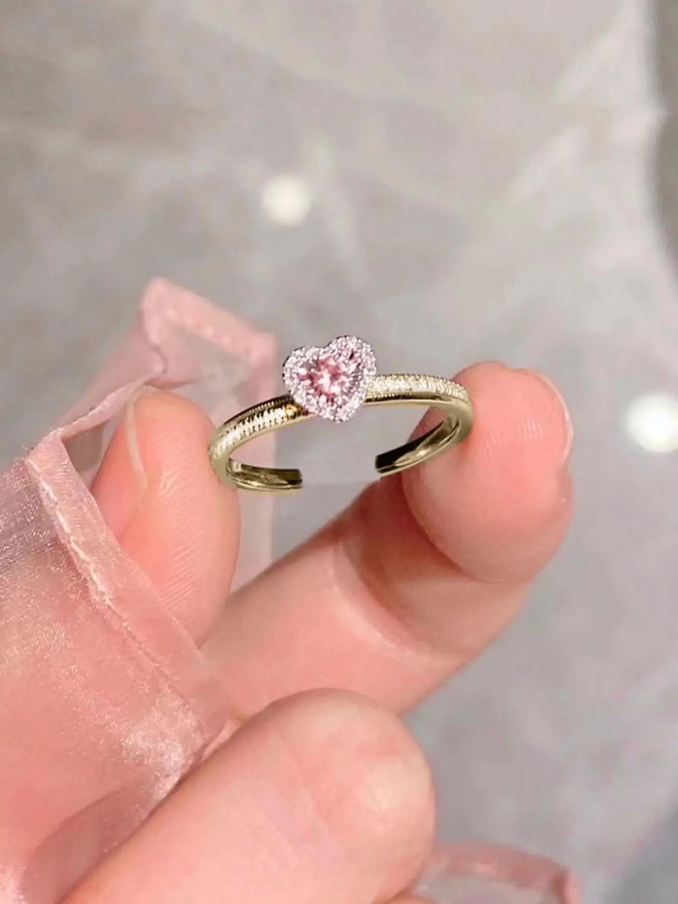 Women's Cute Heart Rhinestone Decorated Cuff Ring for Proposal, Fashionable Adjustable Size Ring for Wedding Party, Fashion Accessories for Party for