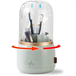 Toothbrush Holders for Bathrooms, Rotating 7 Slots Toothbrush Holders with Cover, Countertop Toothpaste Organizers (Light Green)