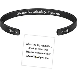 Remember Who The F You Are Motivational Color Bangle, Stainless Steel Engraved Inspirational Message Fashion Cuff Bracelet Personalized Opening Adjustable Bracelet   for Women