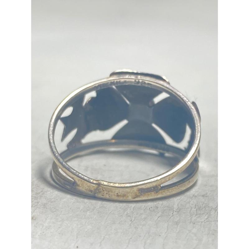 Turquoise ring size 8.25 flower bird 4 leaf clover good luck Mexico sterling silver band women girls