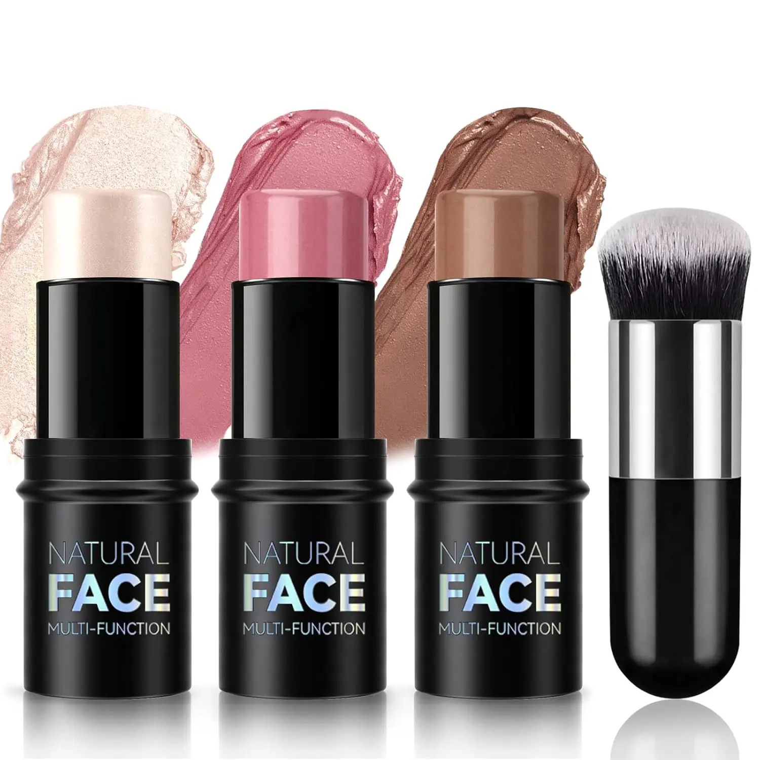 3 Pcs Cream Blush Contour Highlighter Stick for Cheeks Eyes Lips Lightweight Dewy Finish Blush Stick Waterproof Long Lasting Contour Stick Trio Wand Face Makeup Set for Girls and Women