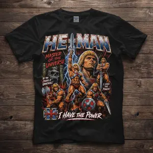 Vintage He-Man Masters of the Universe Graphic Tee | Vintage Bootleg Comic Art Shirt Fashion Fans Bold edgy design for goth Harajuku streetwear lovers  Gift for Birthday Christmas Halloween