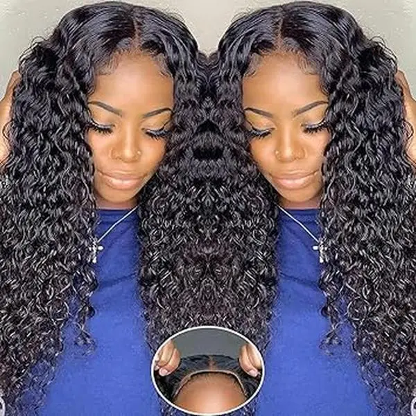 Glueless Wigs Human Hair Pre Plucked Pre Cut 5X5 HD Lace Closure Wigs Human Hair for Women 180% Density Water Wave Human Hair Wigs 5X5 Deep Curly Closure Wigs