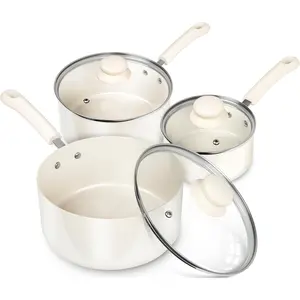 Nonstick Saucepan with Lid, Ceramic Sauce Pan Sets, Easy to Clean Sauce Pans, Multi-Purpose Cooking Pots, 1QT & 2QT & 3QT, White