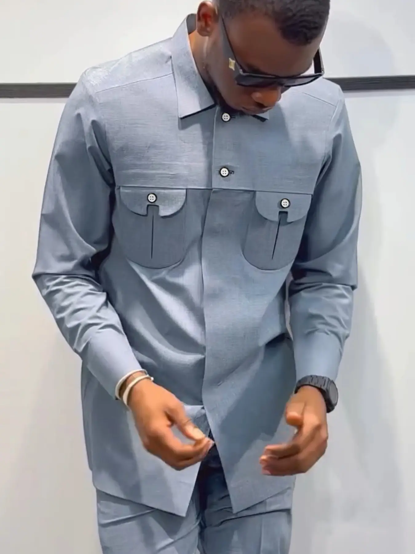 Traditional Muslim African Style Men's Classic Wedding Suit Set, Round Neck Long Sleeve Top and Pants, 2 Piece Set Outfit, Formal Wear, Menswear, Clothes, Outfit Sets