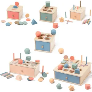 Children Montessori Teaching Aids Wooden Color Shape Sorting Box Shape Sorter Multifunctional Ball Coin Storage Toy Early Education Enlightenment